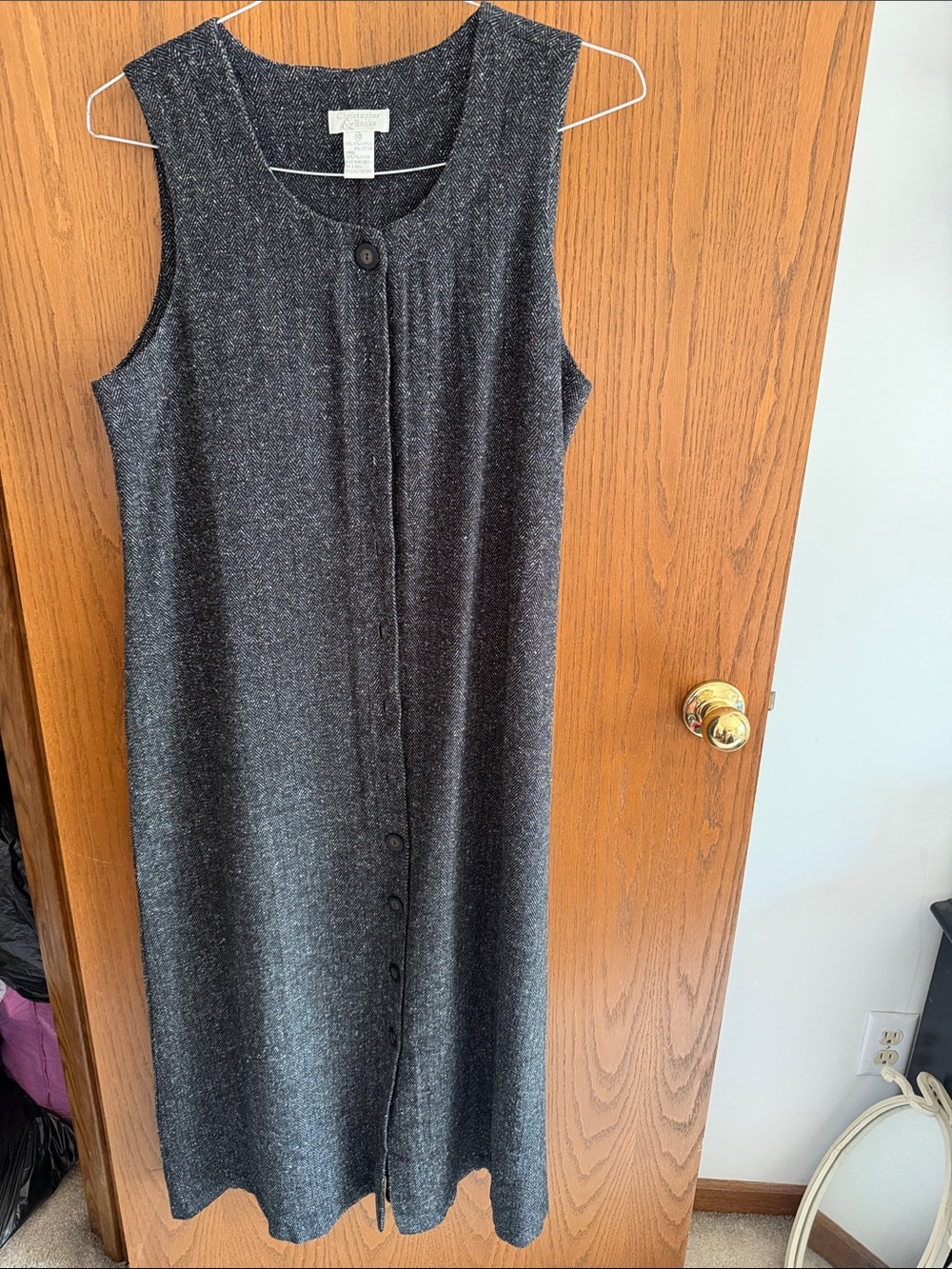 Christopher & Banks Sleeveless Button-Front Maxi Dress in Charcoal Heather
